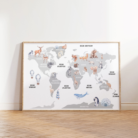 Plakat Mapa Zwierząt Świata No2